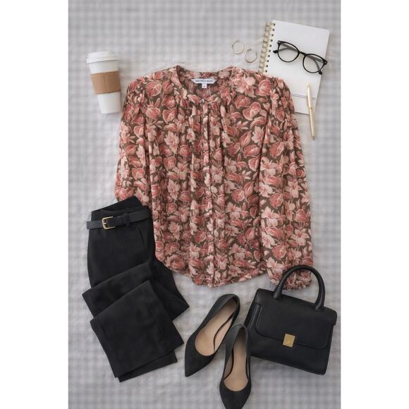 VERONICA BEARD | Ashlynn Pink Floral 100% Silk Button Front Blouse Top | Size 8 - Picture 9 of 9